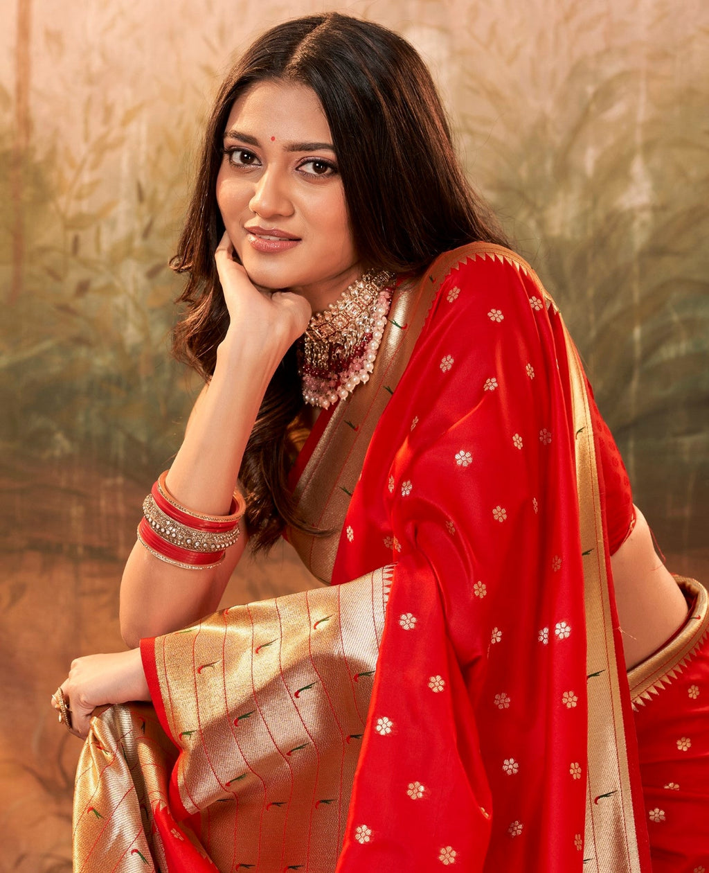 Anaita Red Designer Zari Weaving Pure Paithani Silk Saree With Blouse | Grocsy
