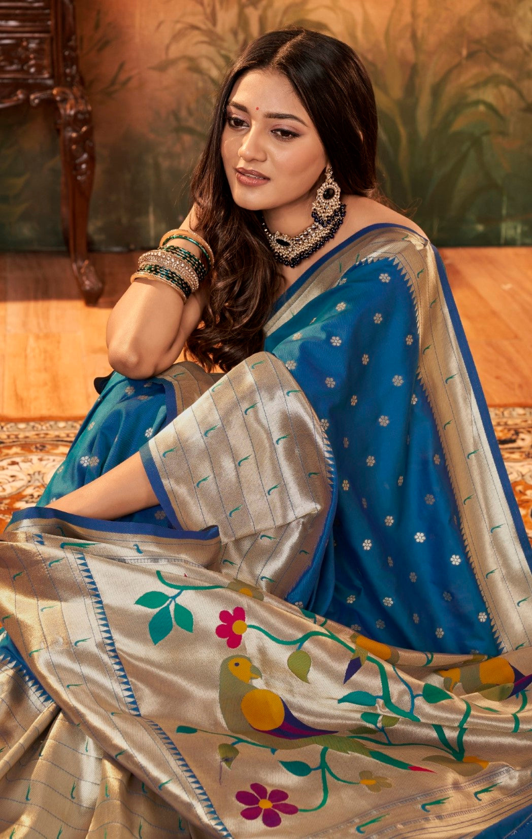 Anaita Teal Designer Zari Weaving Pure Paithani Silk Saree With Blouse | Grocsy