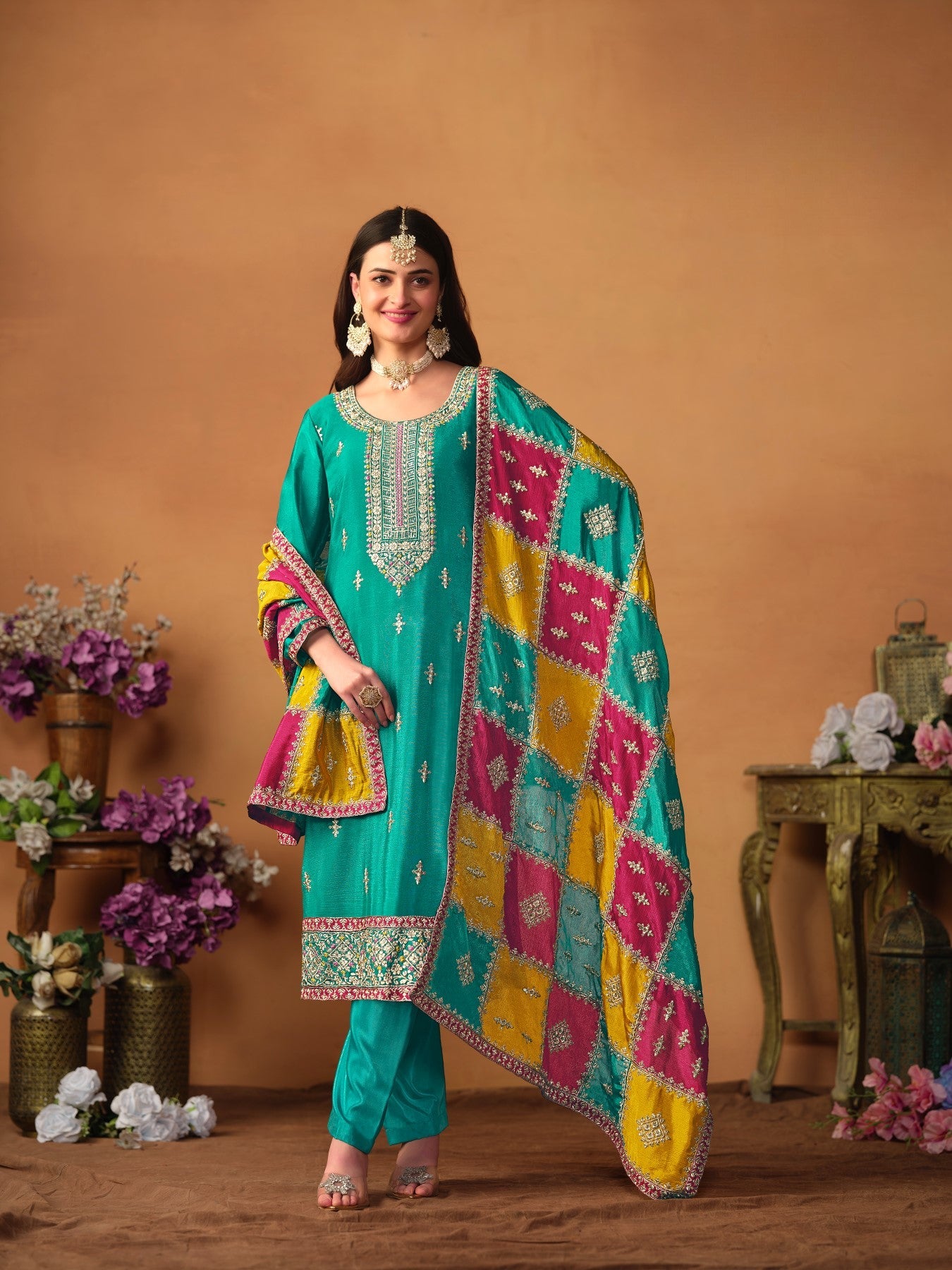 Anaita Blue Embroidered Soft Organza Salwar Suit | Grocsy
