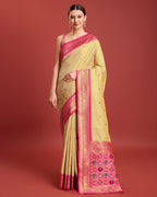 Monjolika Fashion Exquisite Designs With This Regal Beige Patola Pallu Banarasi Tissue Silk Saree | Grocsy