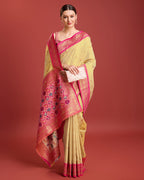 Monjolika Fashion Exquisite Designs With This Regal Beige Patola Pallu Banarasi Tissue Silk Saree | Grocsy