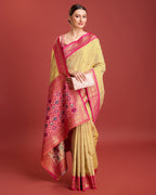 Monjolika Fashion Exquisite Designs With This Regal Beige Patola Pallu Banarasi Tissue Silk Saree | Grocsy