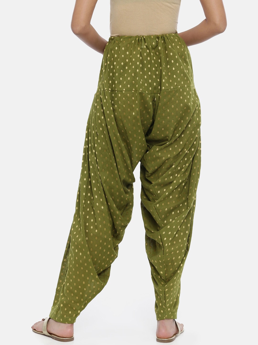 Souchii Olive Green Woven Design Patiala | Grocsy