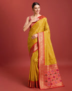 Monjolika Fashion Exquisite Designs With This Regal Mustard Color Patola Pallu Banarasi Tissue Silk Saree | Grocsy