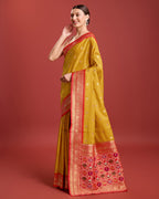 Monjolika Fashion Exquisite Designs With This Regal Mustard Color Patola Pallu Banarasi Tissue Silk Saree | Grocsy