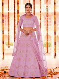 Myra Pink Organza Embroidered Designer Lehenga | Grocsy