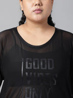 MKH Plus Size Typography Printed Drop-Shoulder Sleeves Dri-FIT Relaxed Fit Sports T-shirt | Grocsy