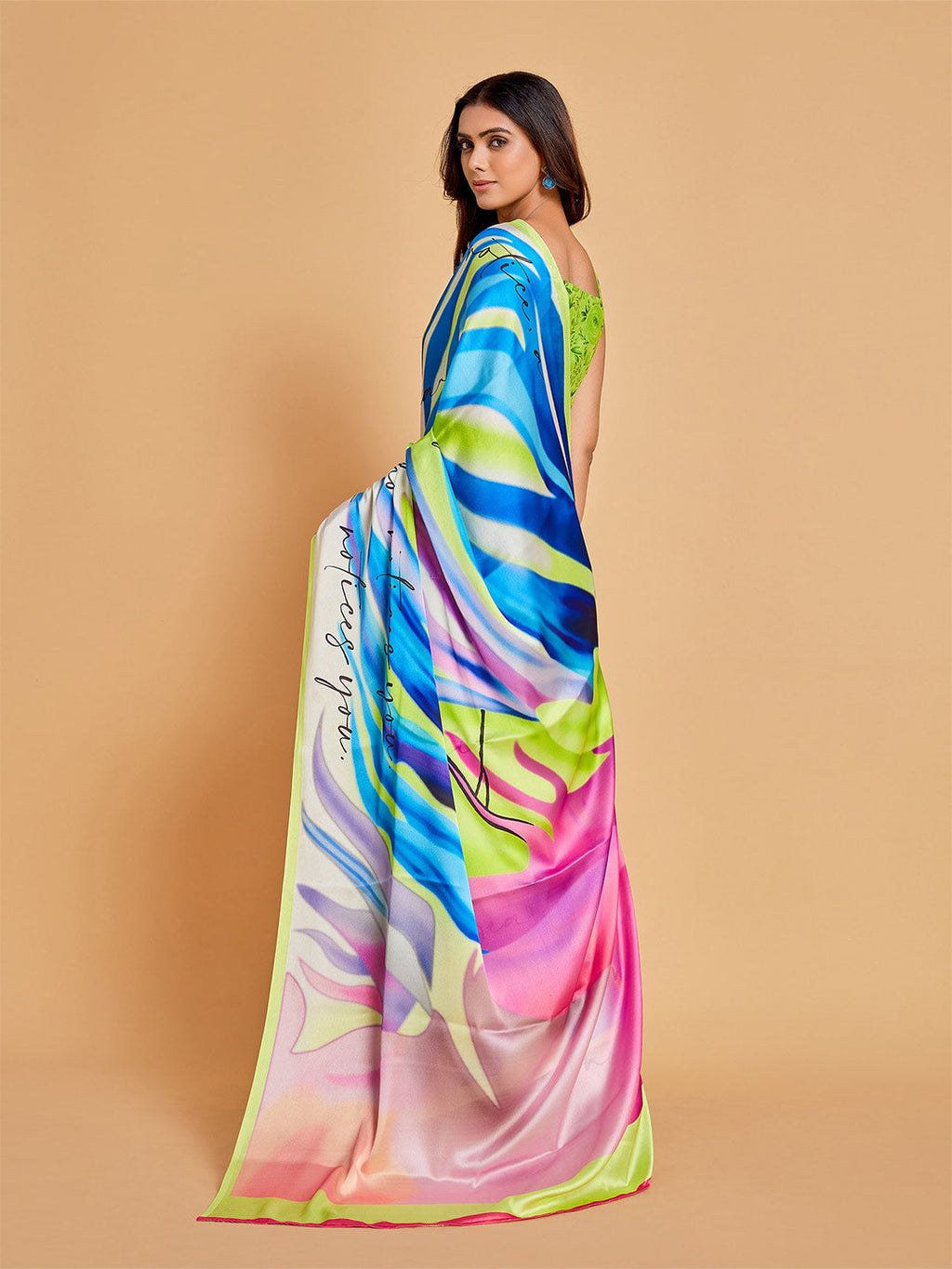 Sangria White & Blue Satin Saree | Grocsy