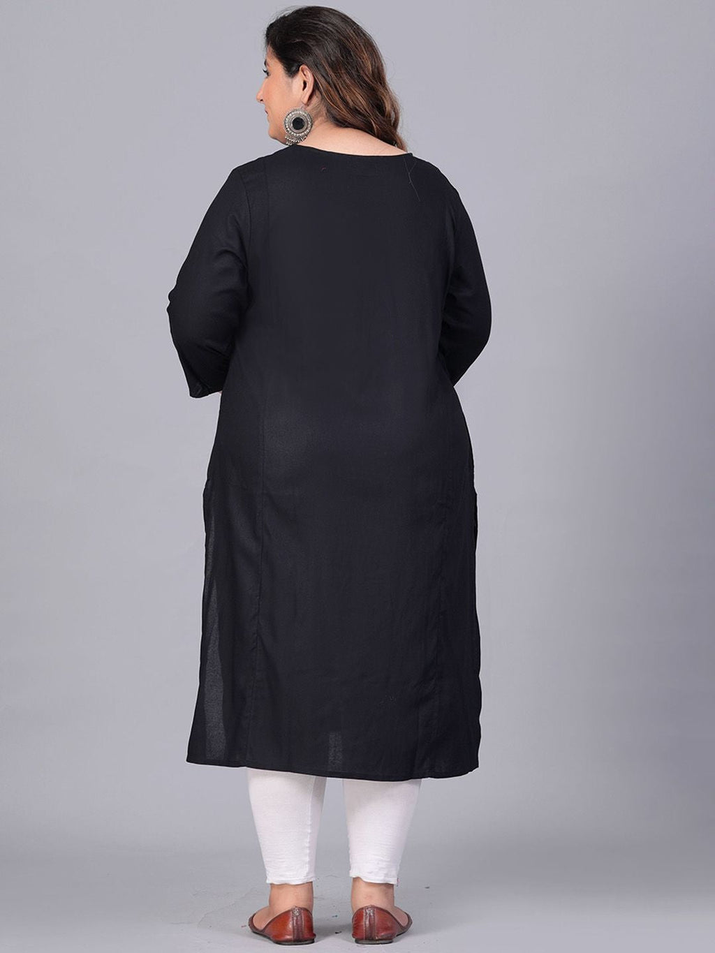Sztori Plus Size Floral Embroidered Yoke Mirror Work Straight Kurta | Grocsy