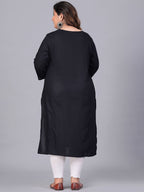 Sztori Plus Size Floral Embroidered Yoke Mirror Work Straight Kurta | Grocsy