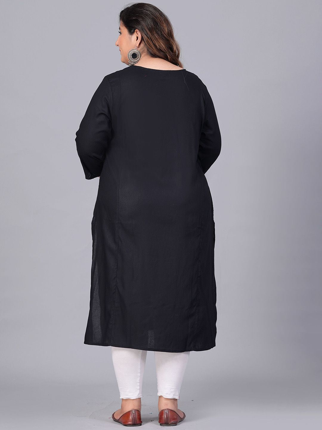 Sztori Plus Size Floral Embroidered Yoke Mirror Work Straight Kurta | Grocsy