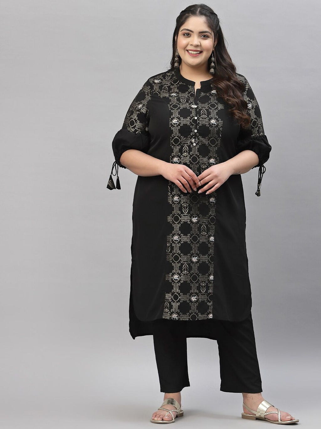 Sztori Printed Notch Neck Regular Kurta with Trousers | Grocsy