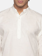 Sethukrishna Men Cream-Coloured Striped Pure Cotton Kurta with Dhoti Pants | Grocsy