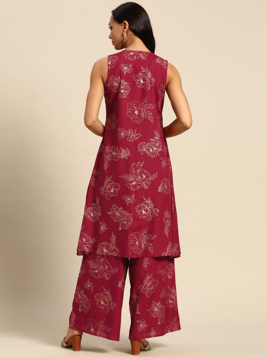 All About You Floral Print Pleated Kurta with Palazzos | Grocsy