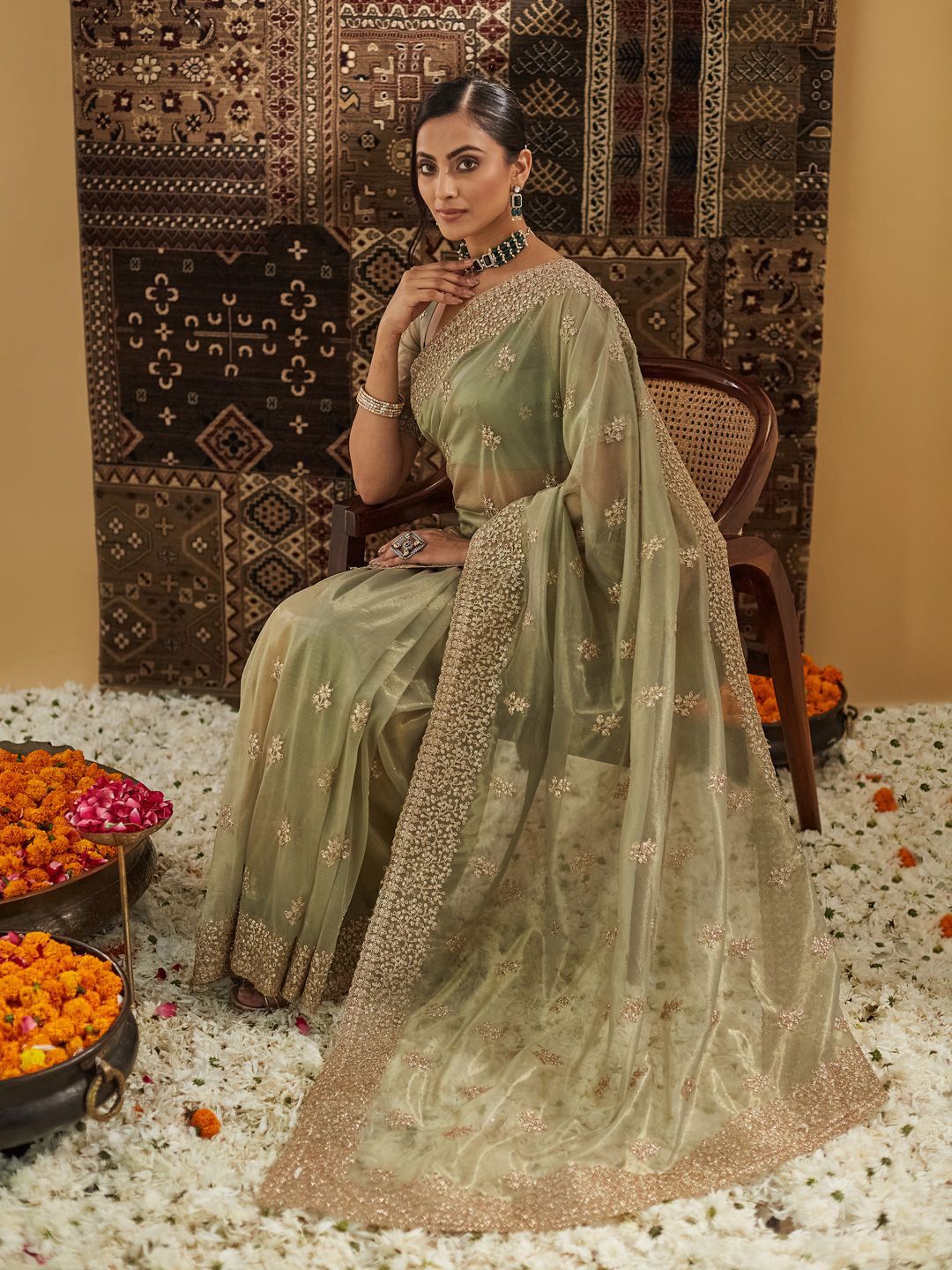 kasee Floral Zardozi Supernet Designer Saree | Grocsy