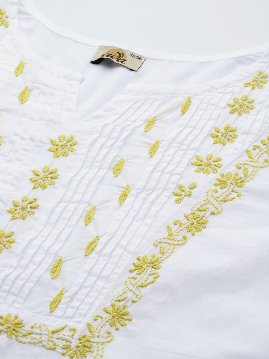 ADA Floral Embroidered Chikankari Kurta | Grocsy