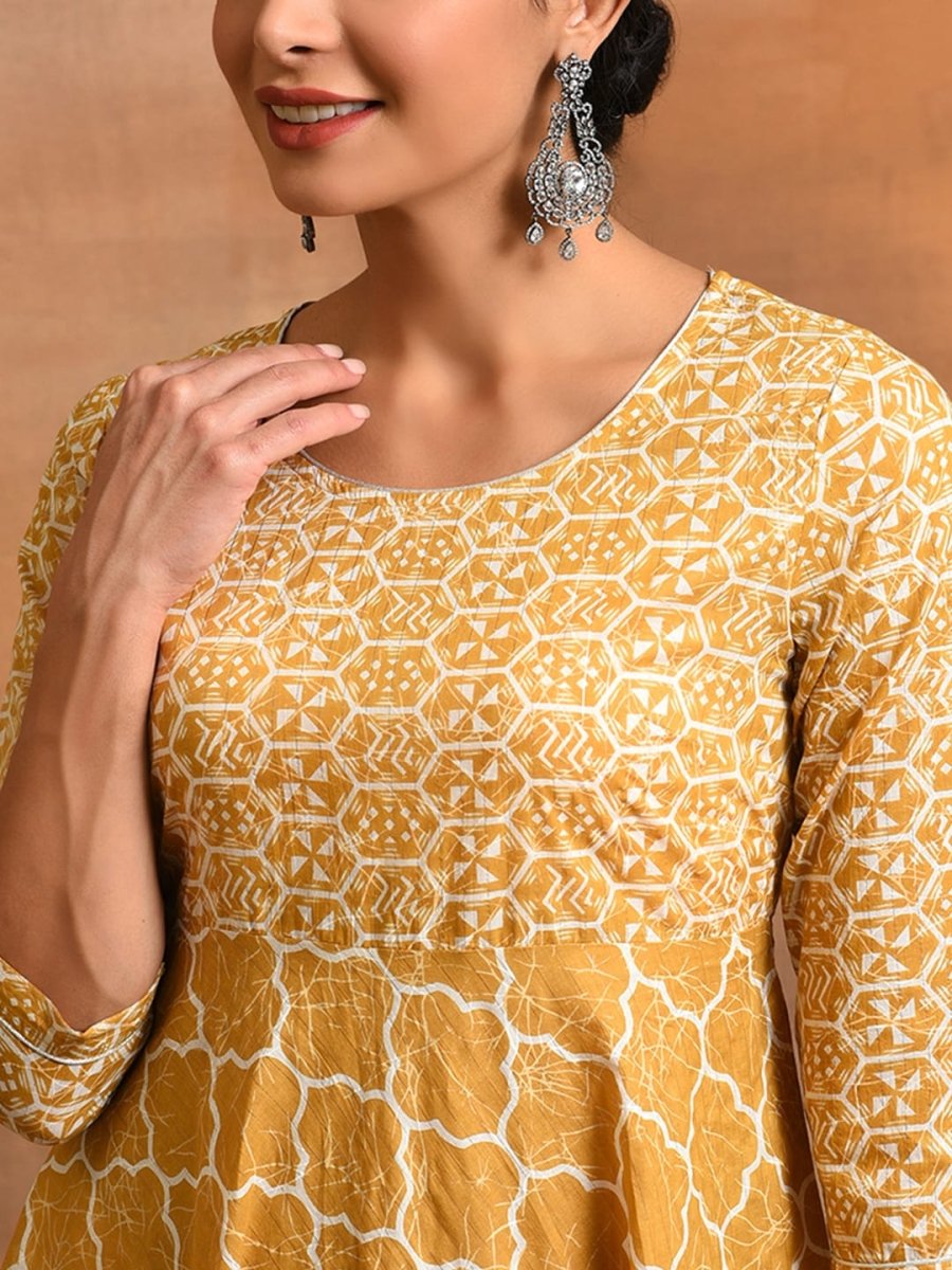 Aks Geometric Printed Cotton Anarkali Kurta | Grocsy