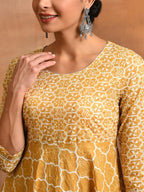 Aks Geometric Printed Cotton Anarkali Kurta | Grocsy