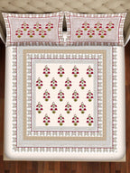 BELLA CASA Pink & Green Ethnic Motifs 350 TC Super King Bedsheet with 2 Pillow Covers | Grocsy