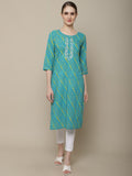 Sangria Women Blue & Yellow Leheriya Dyed Thread Work Kurta | Grocsy