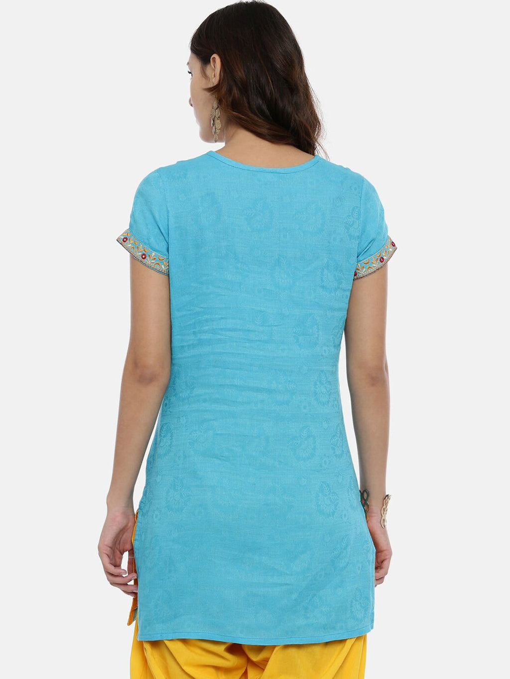 Souchii Blue Yoke Design Jacquard Straight Kurta | Grocsy