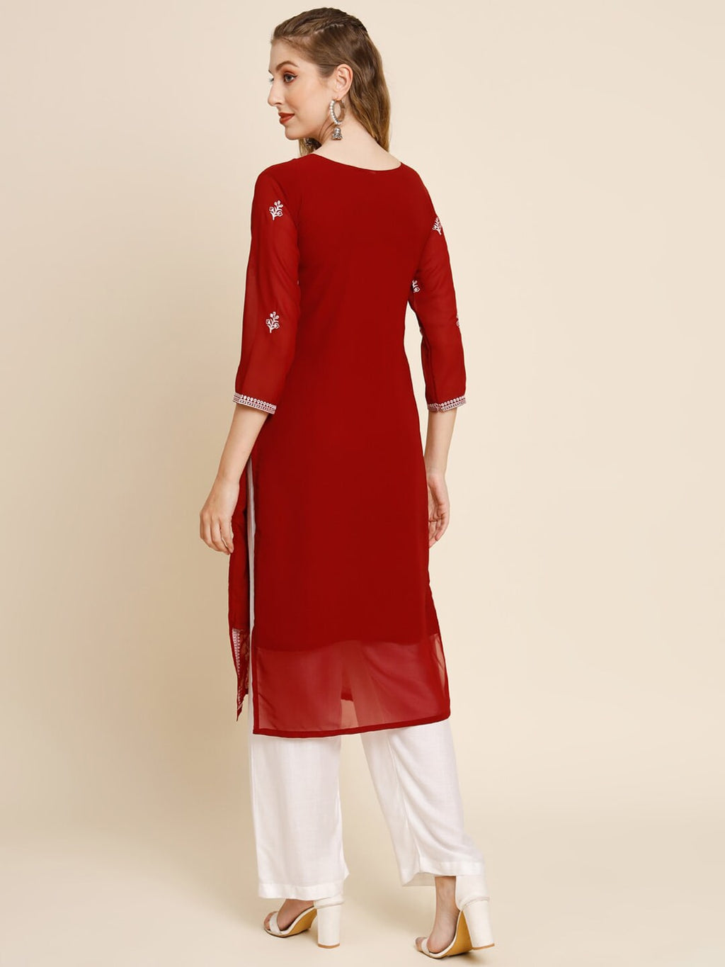 HERE&NOW Women Floral Embroidered Thread Work Georgette Kurta | Grocsy