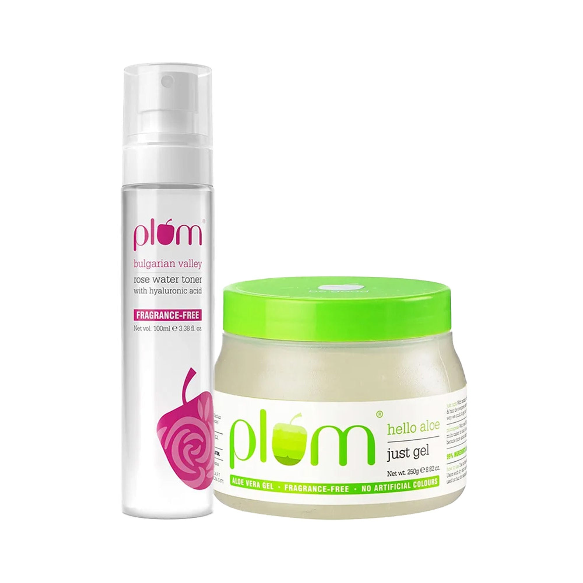 Plum Gentle Skin Soothers Duo Best Aloe Vera Gel - 99% Natural Rose Water Toner With Hyaluronic Acid | Grocsy
