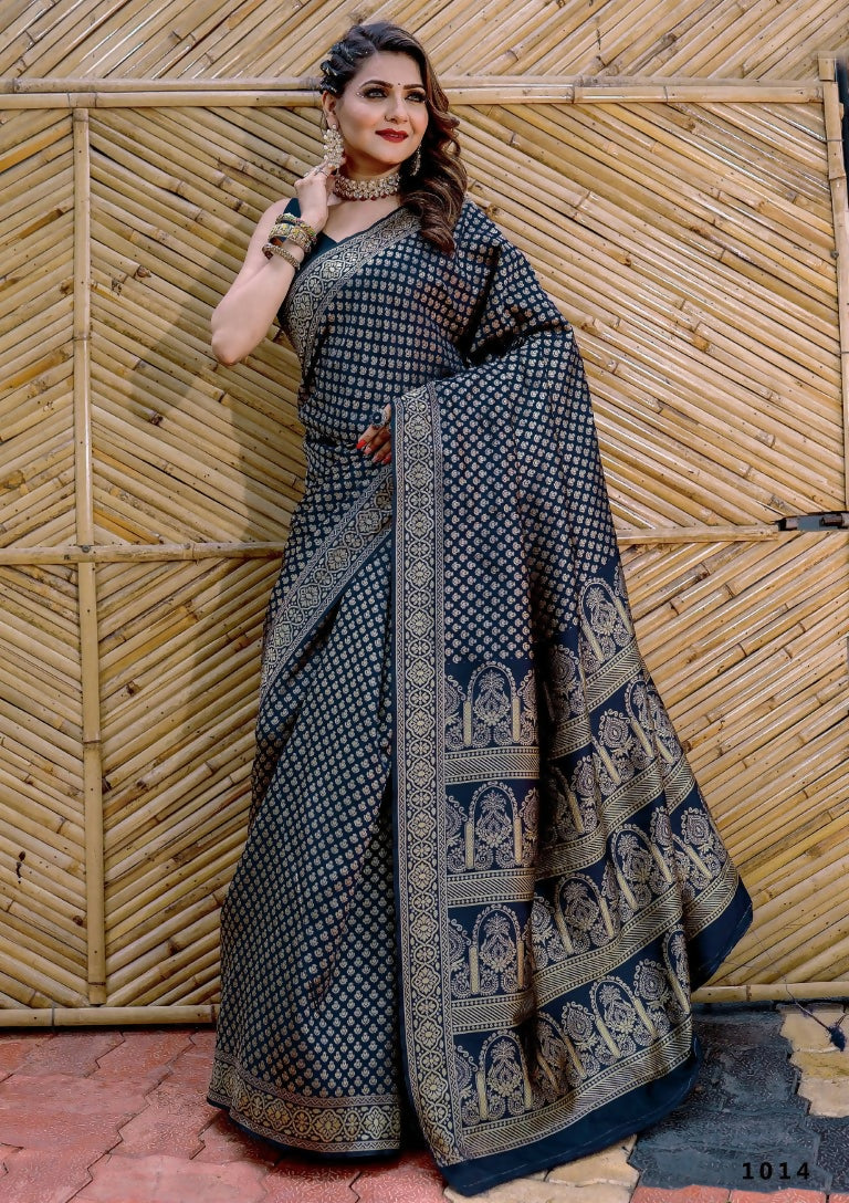 Partywear Designer Dark Blue Banarasi Silk Fancy Saree - Starwalk | Grocsy