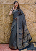 Partywear Designer Dark Blue Banarasi Silk Fancy Saree - Starwalk | Grocsy