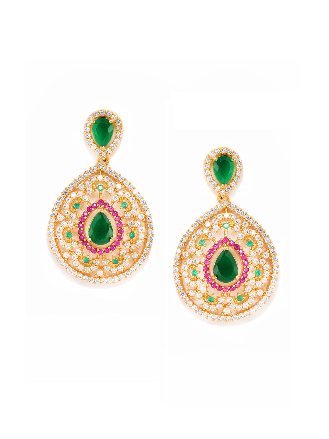 Saraf RS Jewellery Women Gold-Polished Multi Coloured AD Studded Pearl Mala & Earrings Set | Grocsy