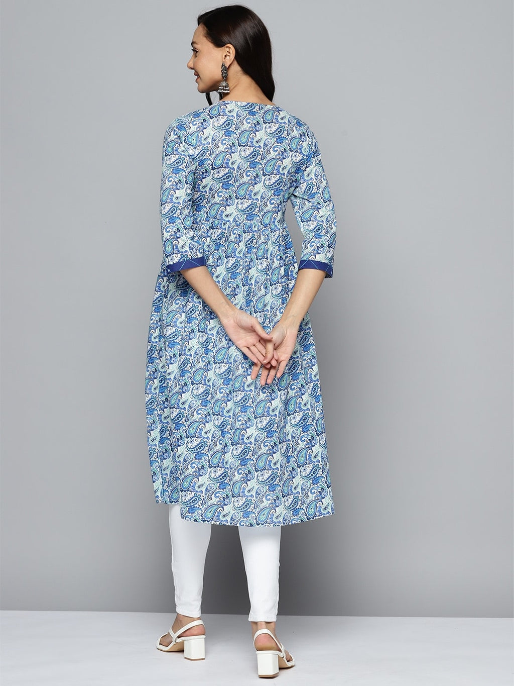 HERE&NOW Paisley Printed Empire A-Line Kurta | Grocsy