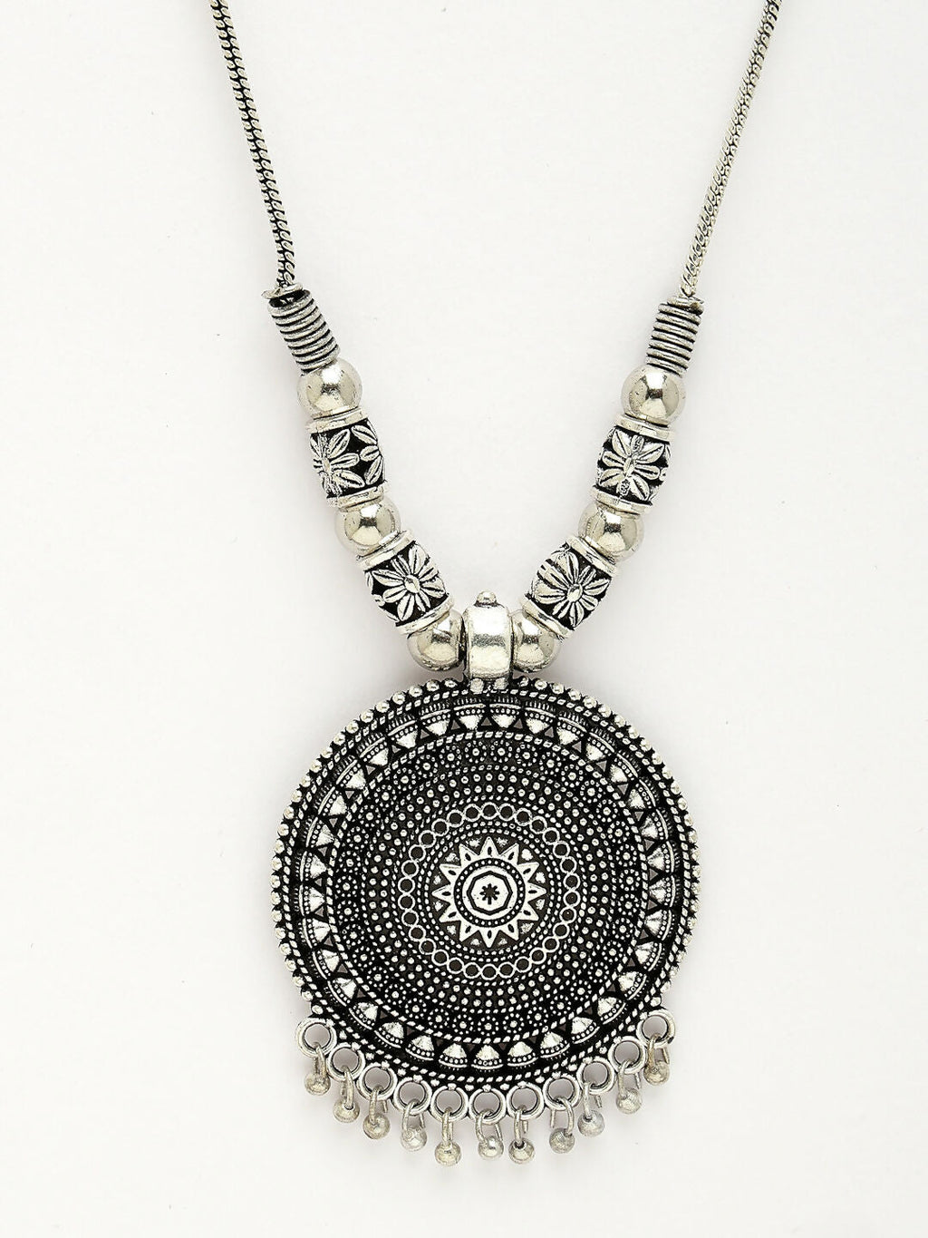 NVR Women's Silver-Toned Circular Shape Pendant with Chain | Grocsy