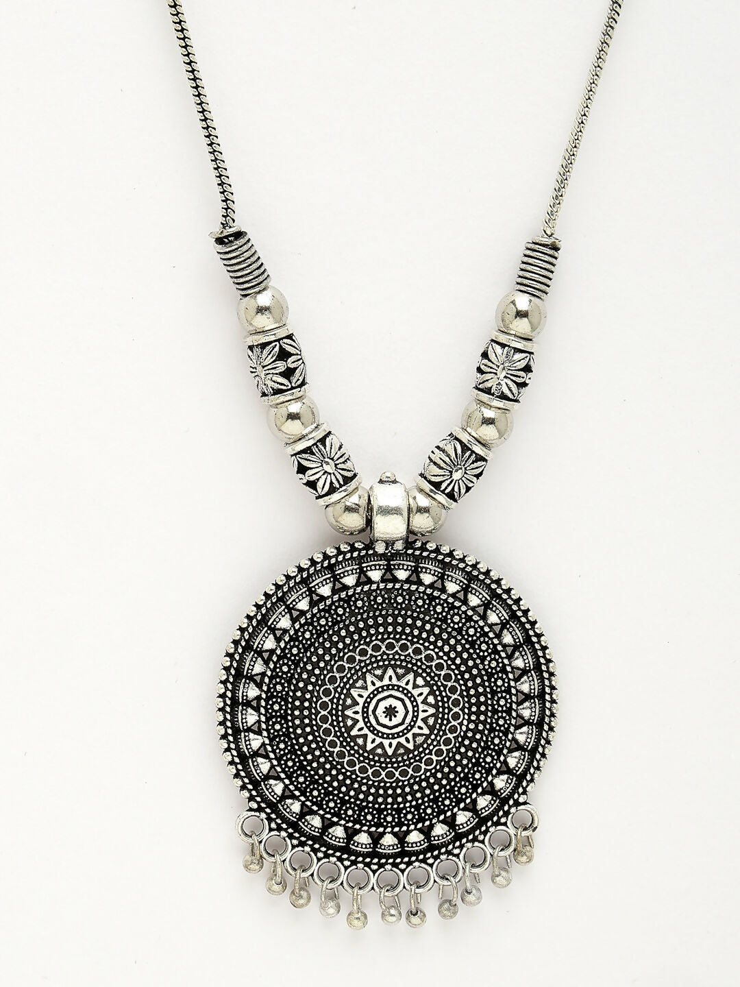 NVR Women's Silver-Toned Circular Shape Pendant with Chain | Grocsy