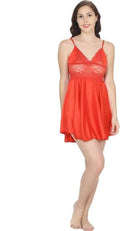 Ruhani HLSC Poly Satin Red Short Nighty Fits Bust (Ruhani-NT-05-FS) | Grocsy