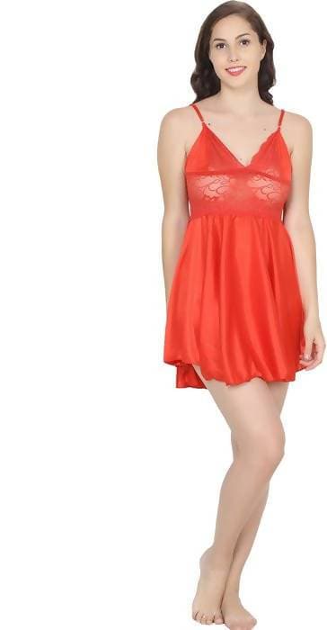 Ruhani HLSC Poly Satin Red Short Nighty Fits Bust (Ruhani-NT-05-FS) | Grocsy