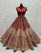Jyoti Fashion Women's Red Velvet Fancy Dori & Sequins Multi Thread Embroidered with Diamond Work Wedding Lehenga Choli | Grocsy