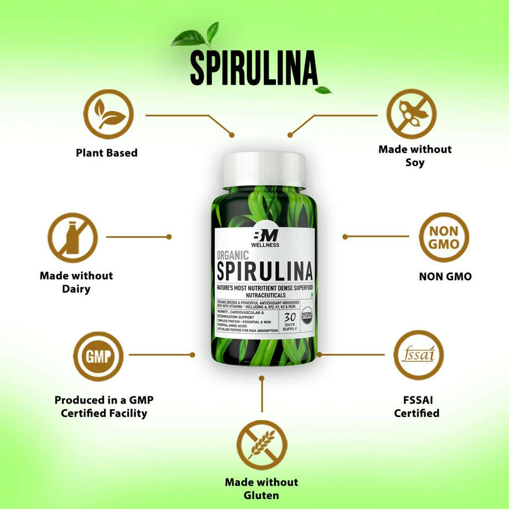 BM Wellness Organic Spirulina Tablets | Grocsy