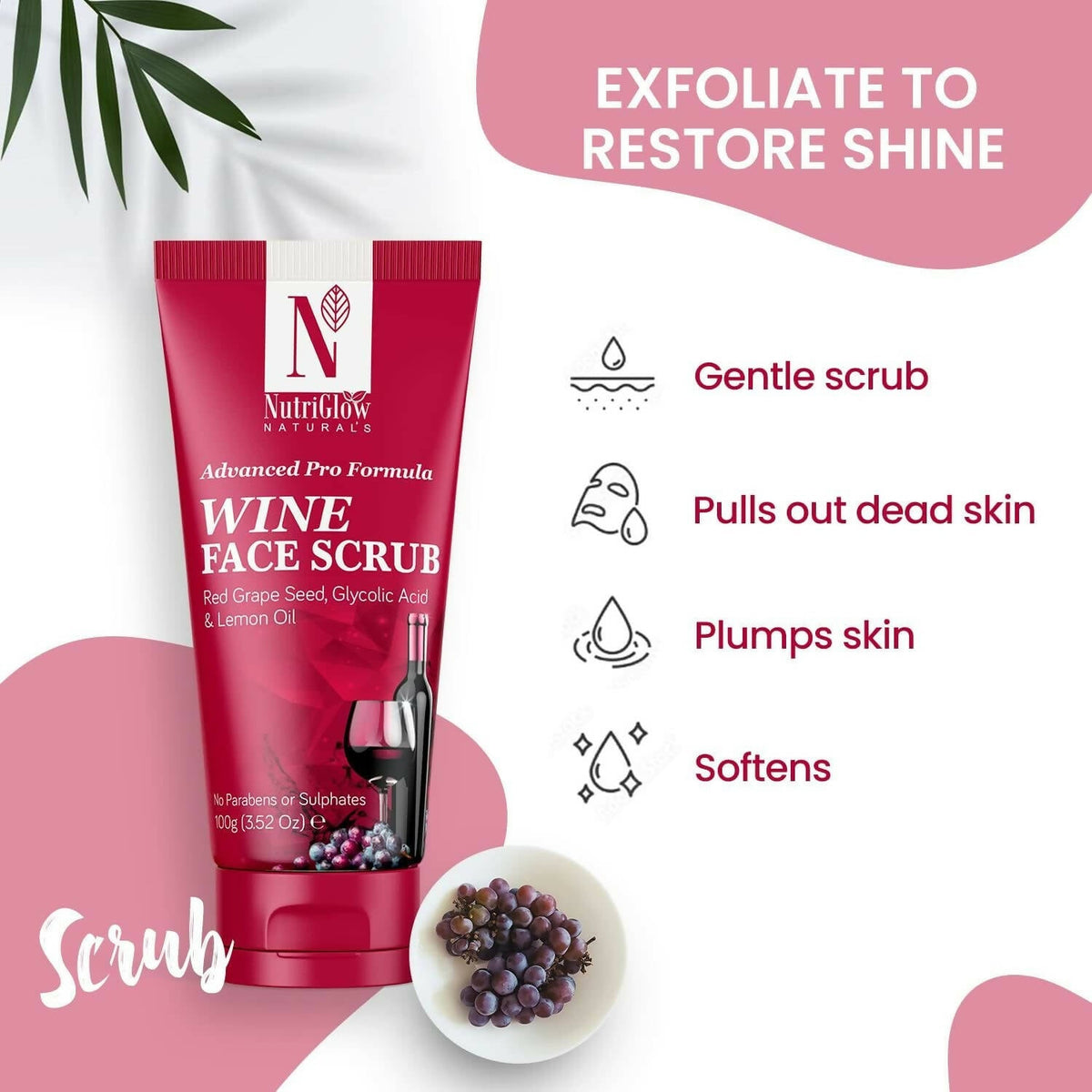 NutriGlow NATURAL'S Advanced Pro Formula Wine Face Scrub | Grocsy