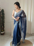Vamsee Shirovastra Navy Blue Organza Saree | Grocsy