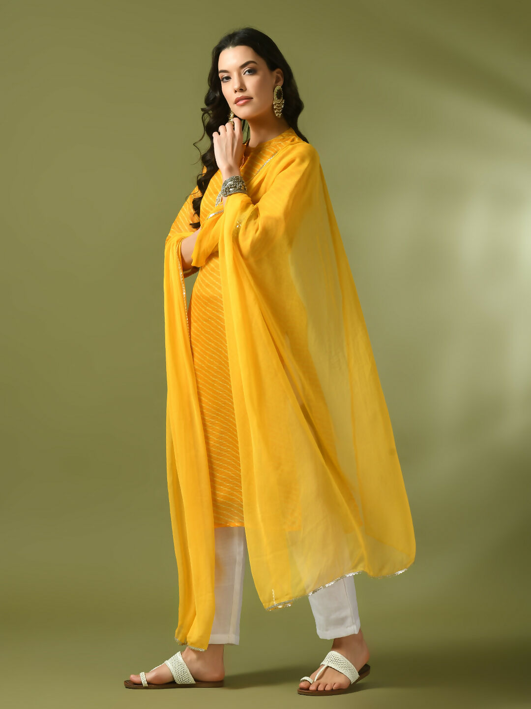 Myshka Women's Yellow Printed Kota Straight Party Kurta Set With Dupatta | Grocsy