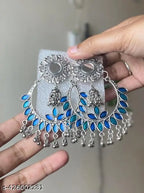 Tehzeeb Creations Women's Silver Plated Blue Meenakari Earrings | Grocsy