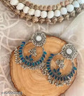 Tehzeeb Creations Women's Silver Plated Blue Meenakari Earrings | Grocsy