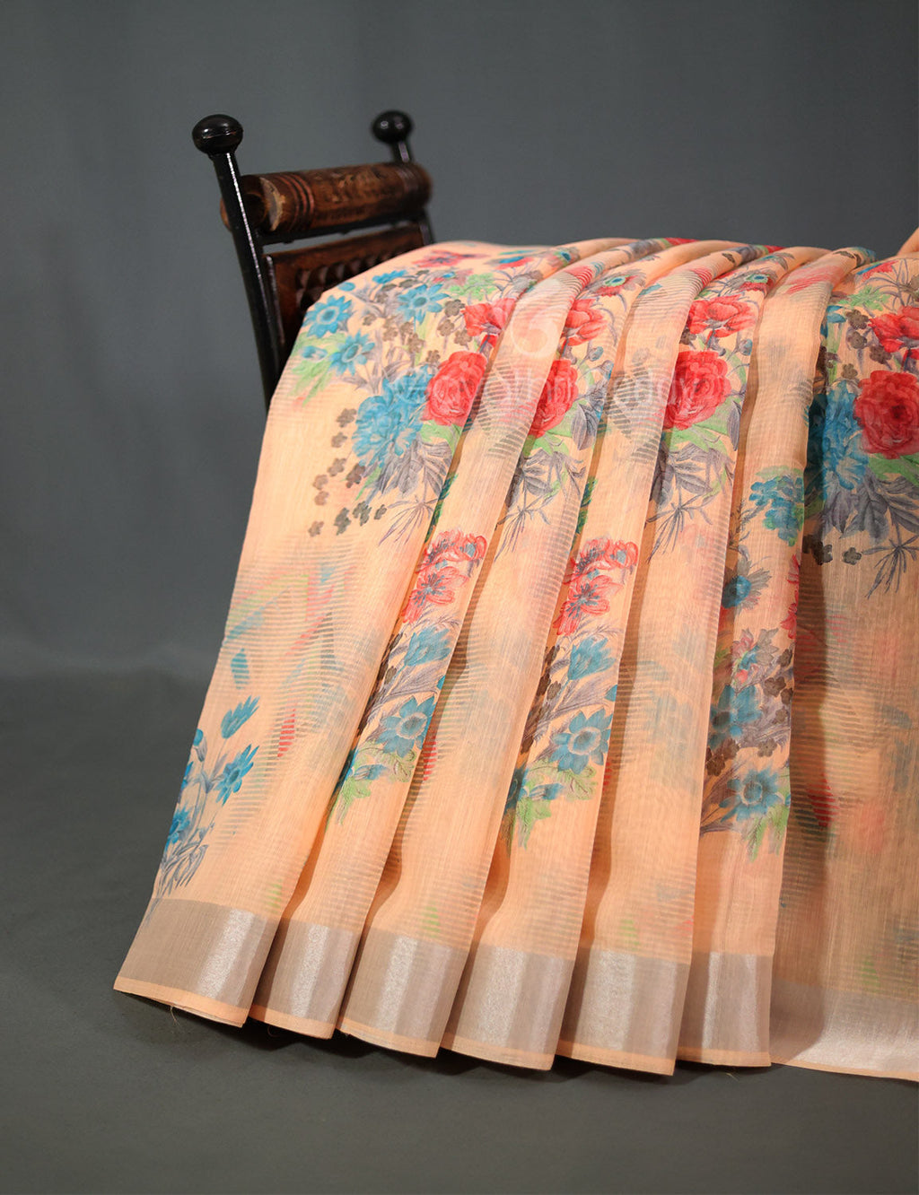 Shades of Light Peach Colour Print Semi Chanderi Saree By Gayathri Reddy Designer Studio | Grocsy