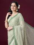 kasee Floral Embroidered Embellished Mirror Work Saree | Grocsy