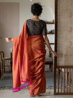 Suta Orange Solid Cotton Blend Saree | Grocsy