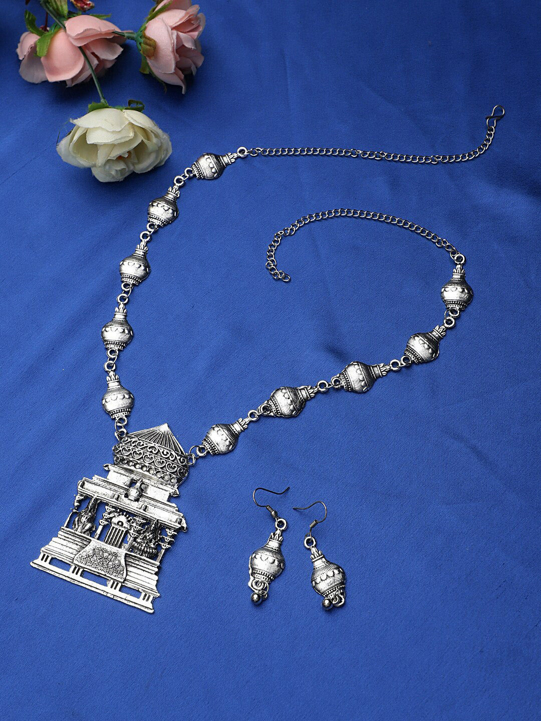 Cardinal Silver-Toned Oxidized Long Jewellery Set | Grocsy