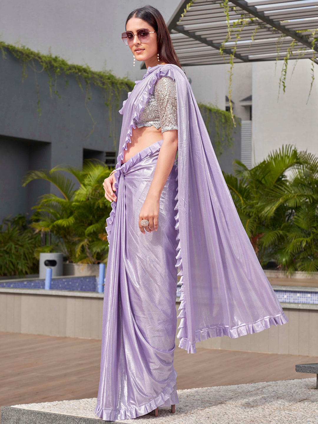 Tikhi Imli Lavender Embellished Saree | Grocsy