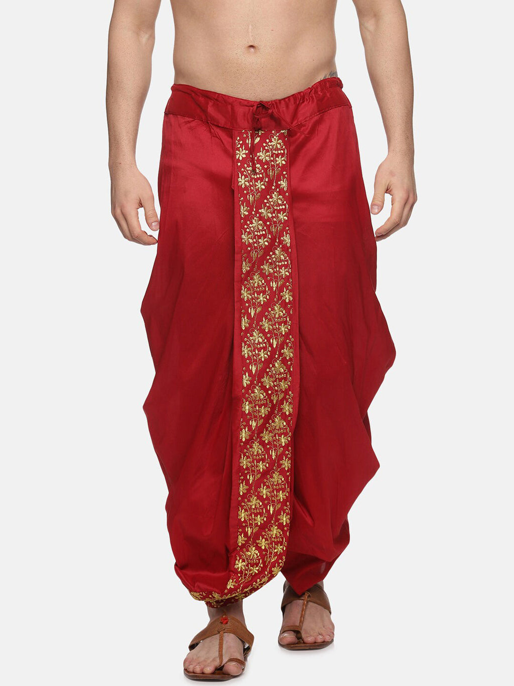 Sethukrishna Men Maroon Embroidered Dhoti Pant | Grocsy