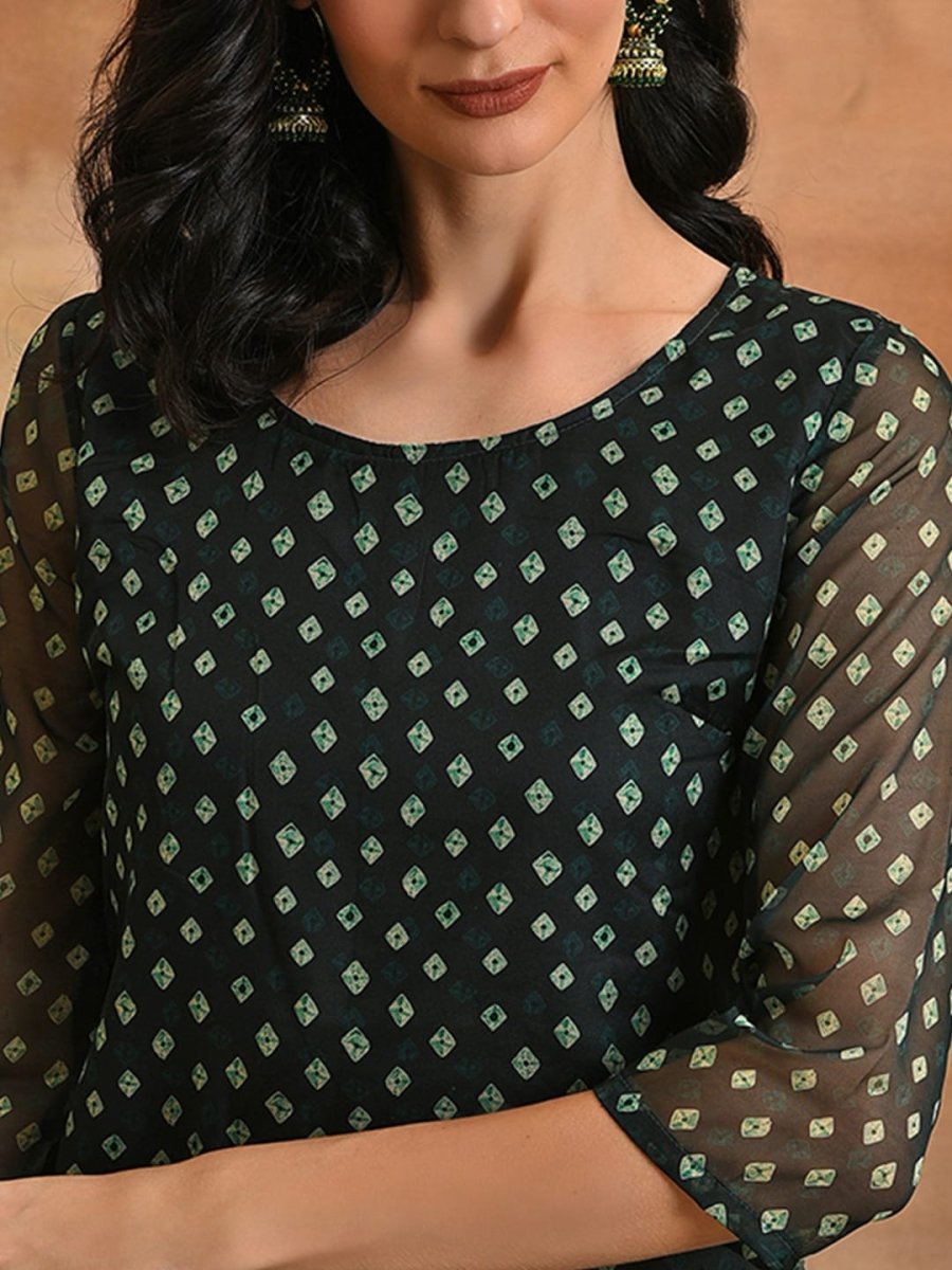 Aks Bandhani Printed Organza Anarkali Kurta | Grocsy