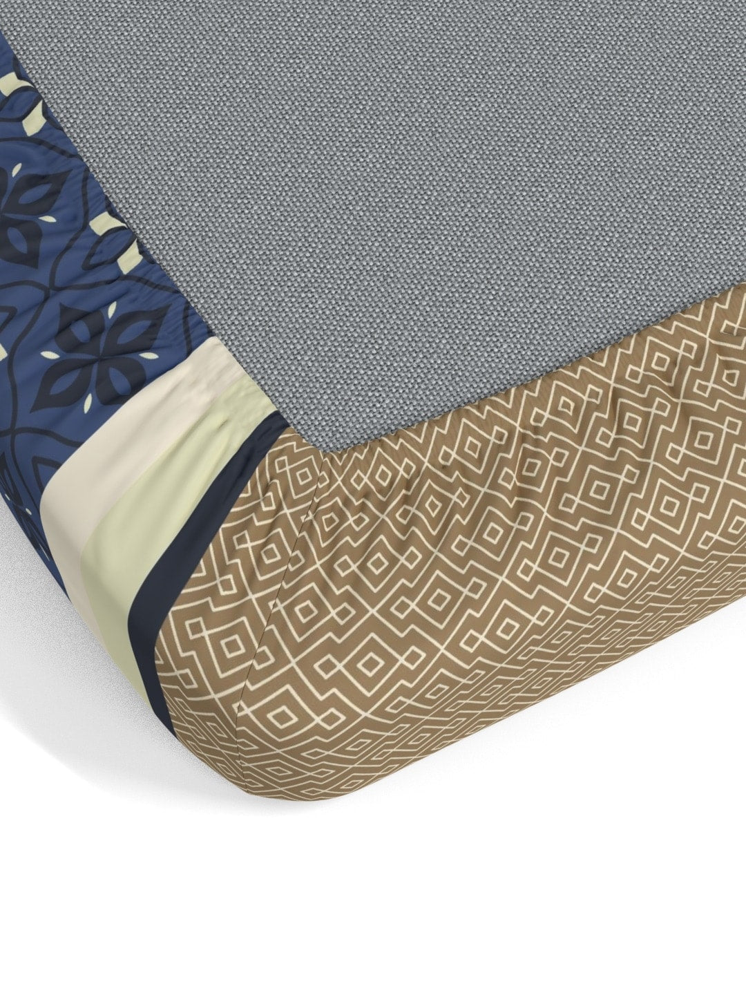 Home Ecstasy Blue & Beige Ethnic Motifs 140 TC King Bedsheet with 2 Pillow Covers | Grocsy
